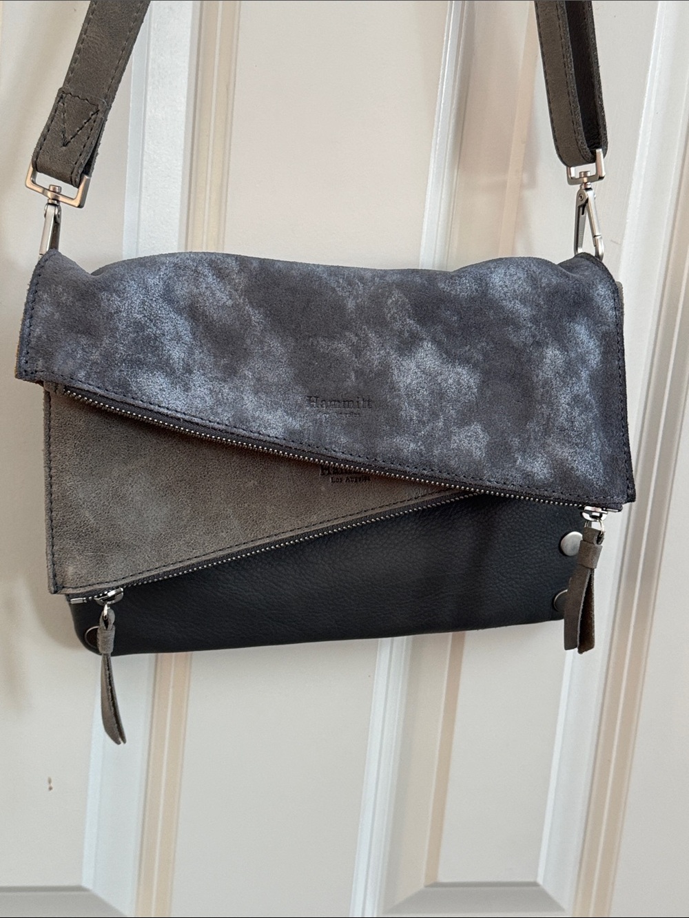 Hammitt Gray Suede Leather Diagonal Flap Crossbody, Multi Option - Picture 9 of 11